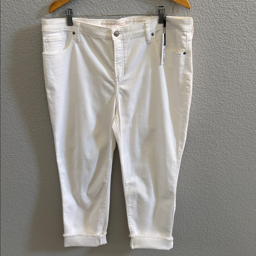 Chico’s High Waist White So Slimming Girlfriend Frayed Ankle Jeans Size 16R - Picture 3 of 8